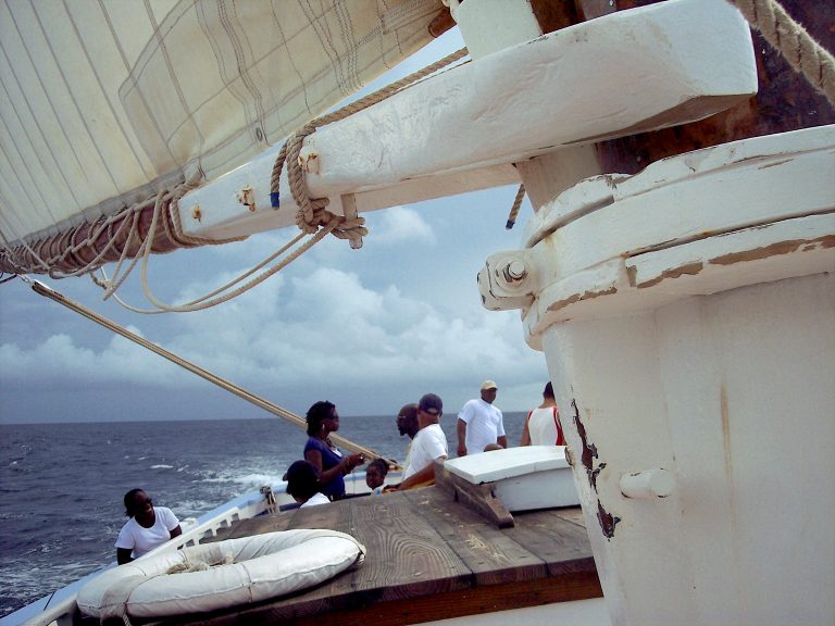 shoooner-wishbone sails on the mast