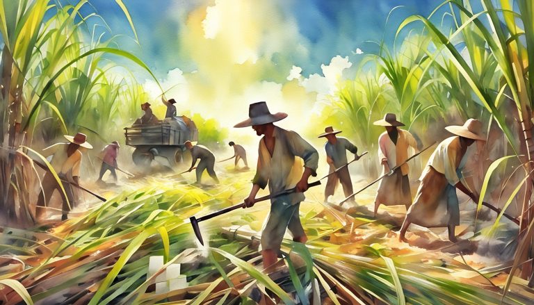 cane-field workers with cart